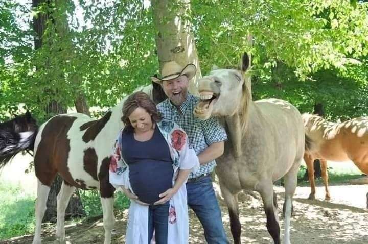 Caballo soniente acapara sesión de fotos de pareja