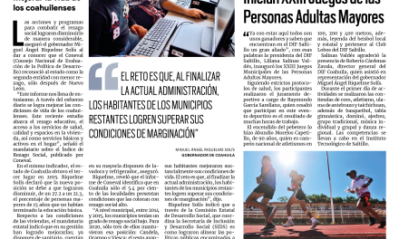 Portada [12 de agosto de 2021] Coahuila es la segunda entidad con menor rezago social, inauguran en Saltillo Juegos Municipales y más…
