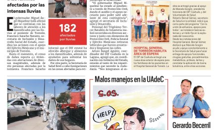 Portada  [7 de agosto de 2021] Apoyan a damnificados por las lluvias; fortalecen en Saltillo acciones contra contagios y más…
