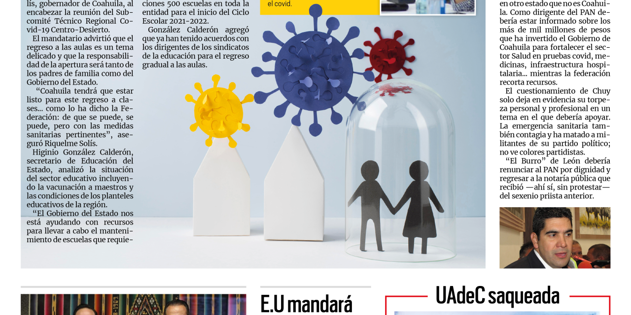 Portada [11 de agosto de 2021] Coahuila tendrá que estar listo; Manolo comparte ‘fórmula’ y más….