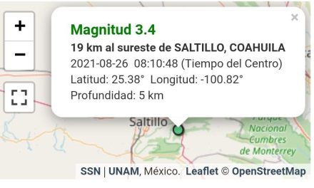 Confirman sismo en Saltillo de 3.9 con epicentro en Ramos Arizpe