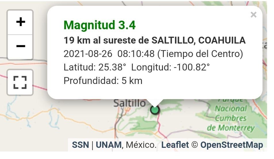 Confirman sismo en Saltillo de 3.9 con epicentro en Ramos Arizpe