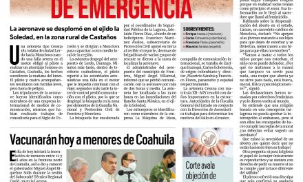 Portada [14 de septiembre de 2021] Sobreviven aterrizaje de emergencia; vacunarán hoy a menores de Coahuila, y más…