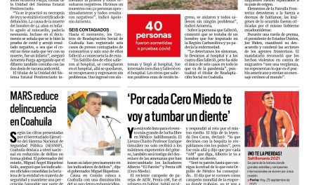 Portada [25 de septiembre de 2021] Reo no murió por covid, Coahuila mantiene a raya a los delincuentes y más…