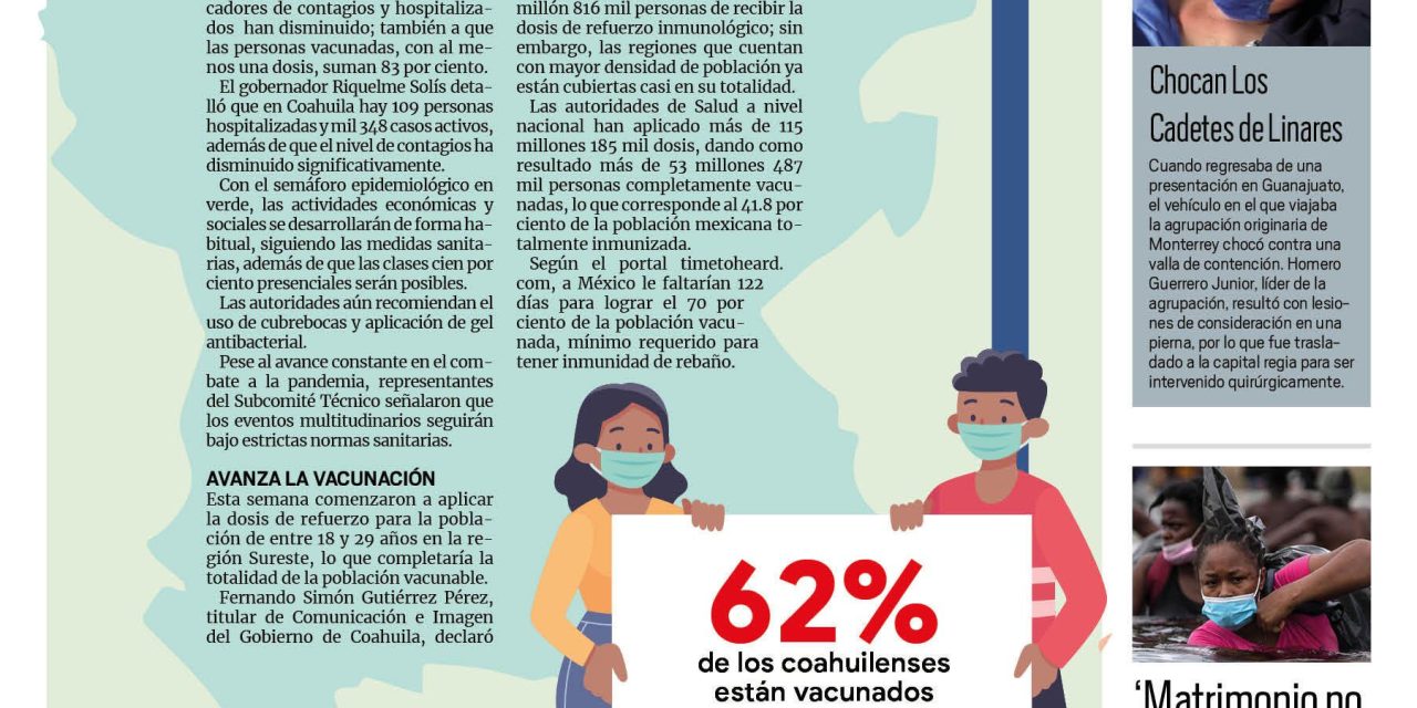 Portada [26 de octubre de 2021] Coahuila está en verde; reconoce Ayuntamiento a trabajadores de limpieza, y más…