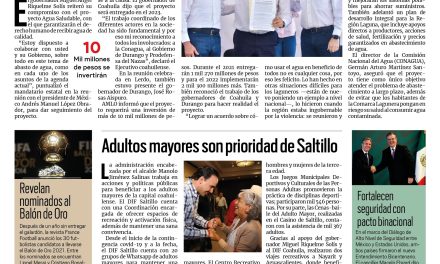 Portada [9 de octubre de 2021] Consolidan Agua Saludable para la Laguna; adultos mayores son prioridad de Saltillo, y más…