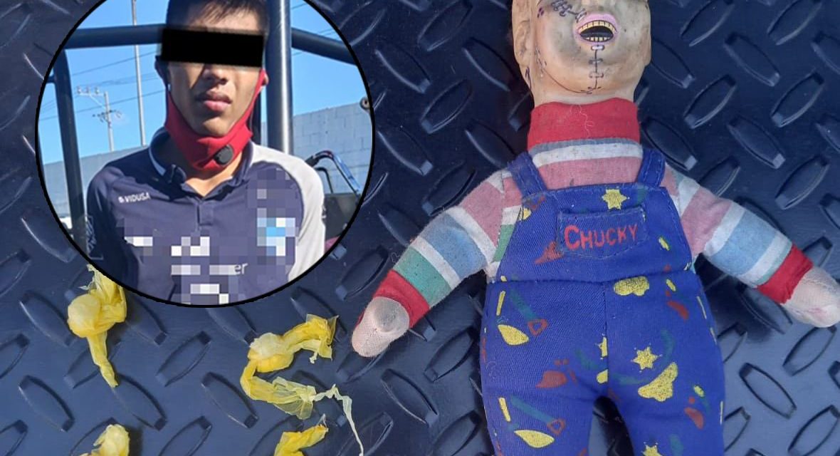 Arrestan a joven que transportaba cristal en un peluche de Chucky