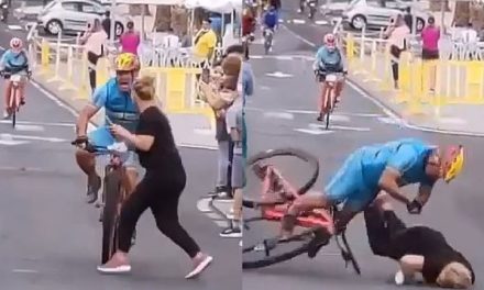 Ciclista sufre aparatoso accidente con una mujer en España (video)