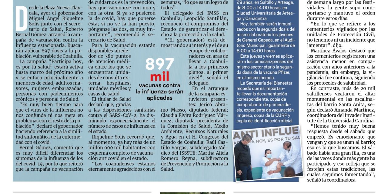 Portada [3 de noviembre de 2021] Arranca ‘Es por tu salud’; servicios públicos son prioridad en Saltillo, y más…