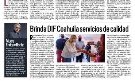 Portada [8 de noviembre de 2021] Lo que hay que saber para ir a Estados Unidos; brinda DIF Coahuila servicios de calidad, y más….