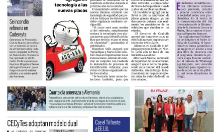 Portada [13 de noviembre de 2021] Confirman replaqueo en Coahuila; combaten violencia de género y más…