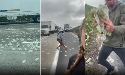 ‘Llueve’ dinero en carretera de California y paraliza el tráfico