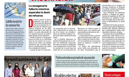 Portada [17 de diciembre de 2021] Muere mujer en la fila de vacunación; Manolo Jiménez entrega Galardón Zapalinamé y más…