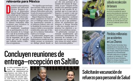 Portada [21 de diciembre de 2021]La Conago no sirve para nada: MARS; concluyen reuniones de entrega–recepción en Saltillo y más noticias…