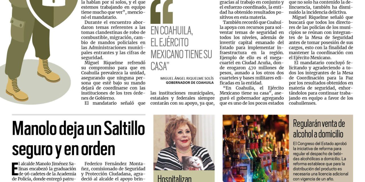 Portada [24 de diciembre de 2021] En Coahuila reina la paz; Manolo deja un Saltillo seguro y en orden y más noticias…