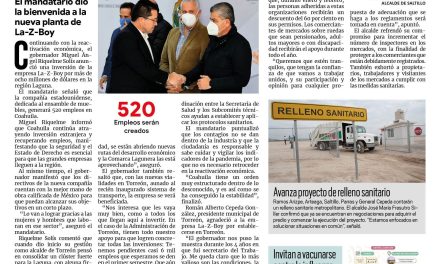 Portada [11 de enero de 2022] Llega a Coahuila más inversión;  Chema impulsará la reactivación económica y más…