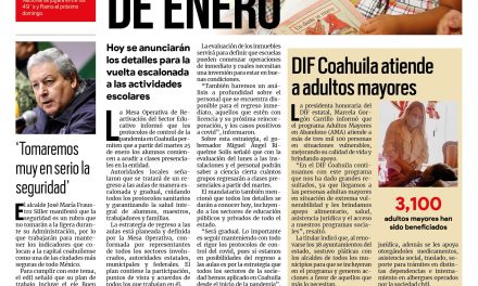Portada [24 de enero de 2022] A las aulas el 25 de enero; DIF Coahuila atiende a adultos mayores y más…
