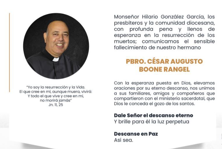 Fallece el sacerdote César Boone Rangel a causa de covid-19