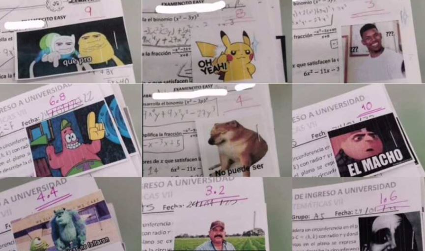 Profe revisa exámenes con memes y stickers