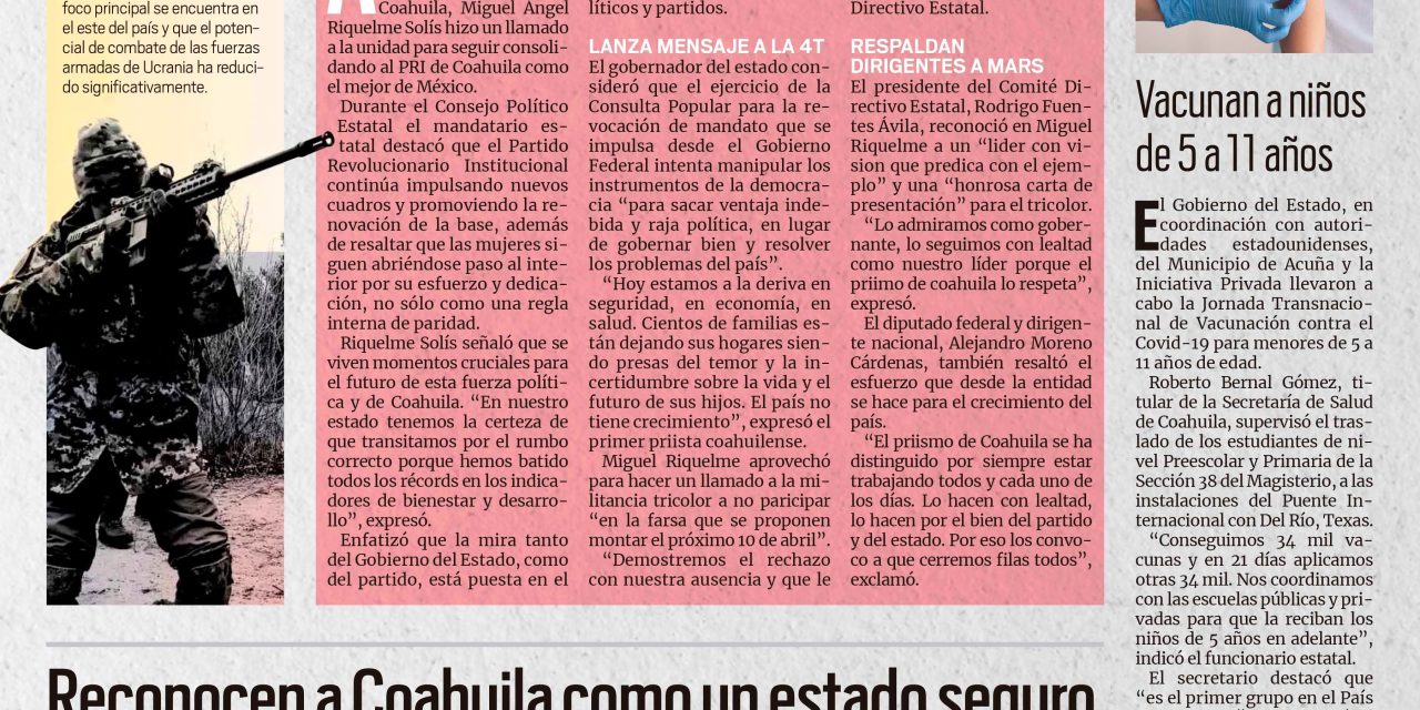 Portada [26 de marzo de 2022] MARS pide no participar en consulta, vacunan a niños de 5 a 11 años y más….