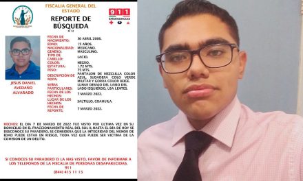 Daniel de tan solo 15 años salió de su casa en Saltillo y ya no volvió, sus padres lo buscan desesperados