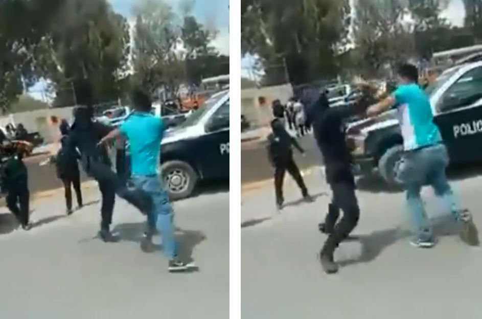 Policía y civil se dan de ‘trancazos’: ‘¡Dale Juan! ¡Daleee!’, gritan