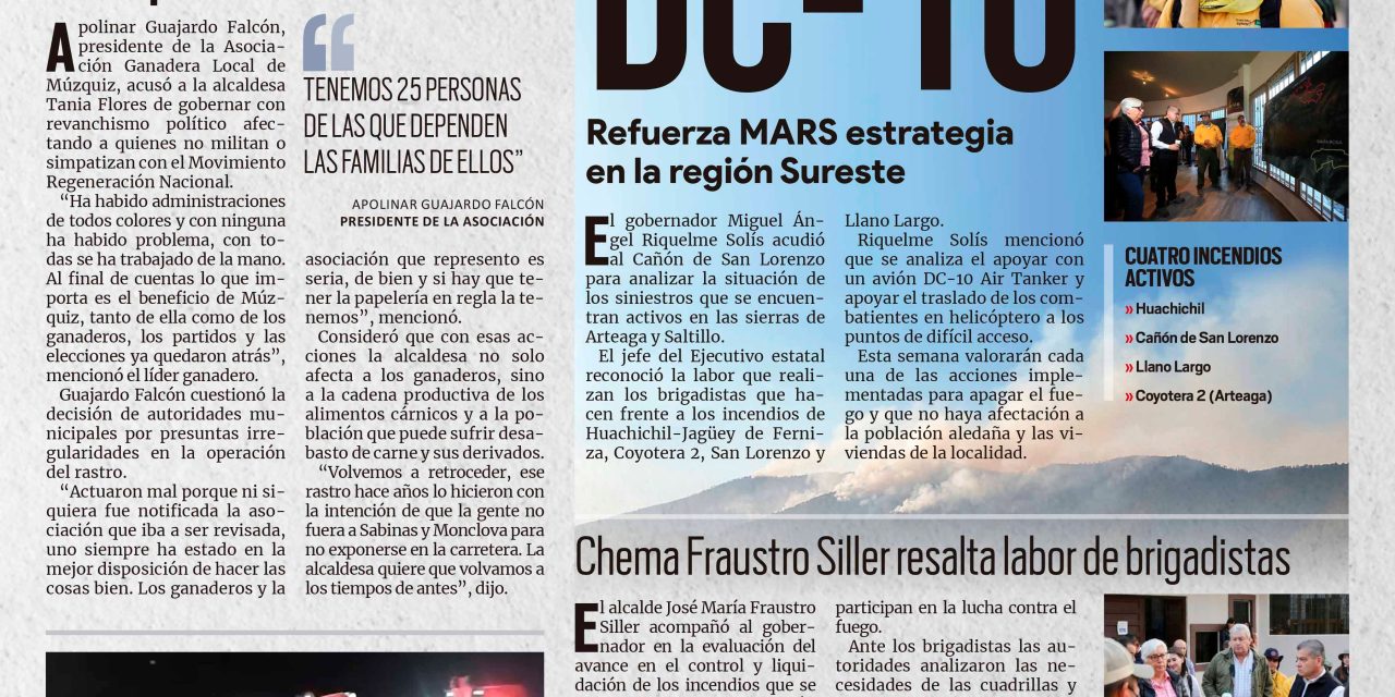 Portada [17 de mayo de 2022] Refuerza MARS estrategia contra incendios; Clausura del rastro afecta la economía en Múzquiz y más noticias…