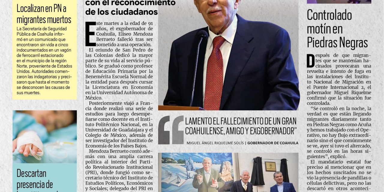 Portada [18 de mayo de 2022] Eliseo Mendoza deja un legado; controlado motín en PN y más noticias…