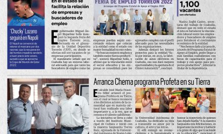 Portada [31 de mayo de 2022] En Coahuila hay un entorno laboral favorable; Morena suma a corruptos y más…