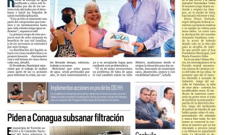 Portada Región Laguna [22 de junio de 2022] Ponen en marcha programa de entrega de agua purificada; Se filtra agua hacía sistema vial Nudo Mixteco en Torreón y más…