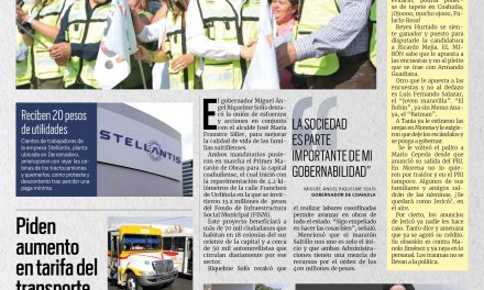 Portada [3 de junio de 2022]  MARS y Chema Fraustro arrancan maratón de obras en Saltillo; piden aumento en tarifa del transporte y más….