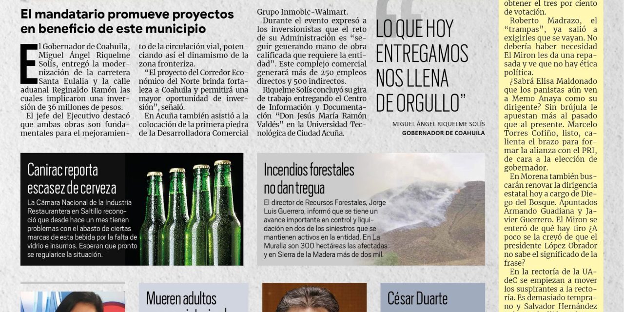 Portada [9 de junio de 2022] Impulsa MARS infraestructura vial y educativa en Acuña; Ciclo escolar termina el 7 de julio; y más…