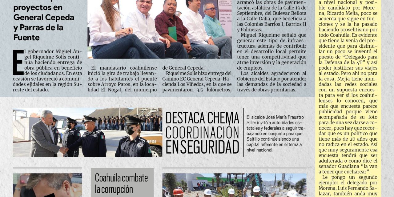 Portada RCG MEDIA [17 de junio de 2022]  Obras públicas mejoran la calidad de vida de las familias: MARS; Inician puente peatonal en Saltillo y más…