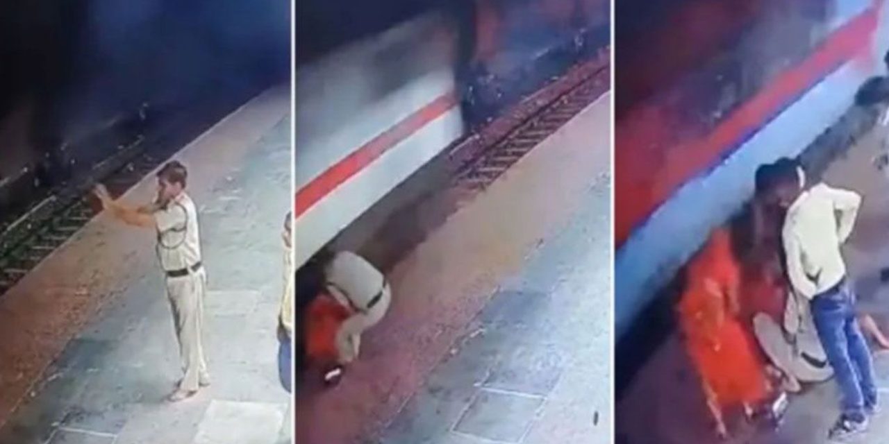 Policía salva a una ancianita de ser arrollada por un tren (video)
