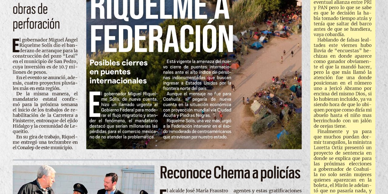 Portada RCG MEDIA [2 de julio de 2022] Alerta Riquelme a Federación; Reconoce Chema a policías y más….
