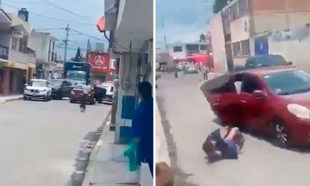 Momento exacto en que hombre salta de auto para evitar secuestro en el Edomex (video)