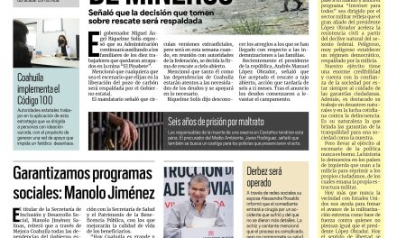 Portada Región Centro [30 de agosto de 2022] Apoyará gobernador Miguel Ángel Riquelme a familiares de mineros Coahuila;Garantizamos los programas sociales a los adultos mayores: Manolo Jiménez; y más…