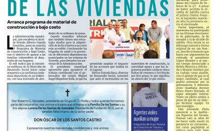 Portada Región Lagunera [04 de agosto de 2022] Mejoran condiciones de las viviendas en Torreón y más…