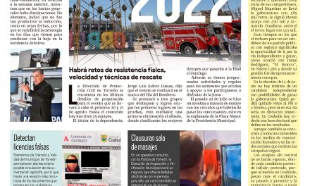 Portada Región Lagunera [15 de agosto de 2022] Listo el Bombero Challenge 2022; Vigilan regreso a clases y más…