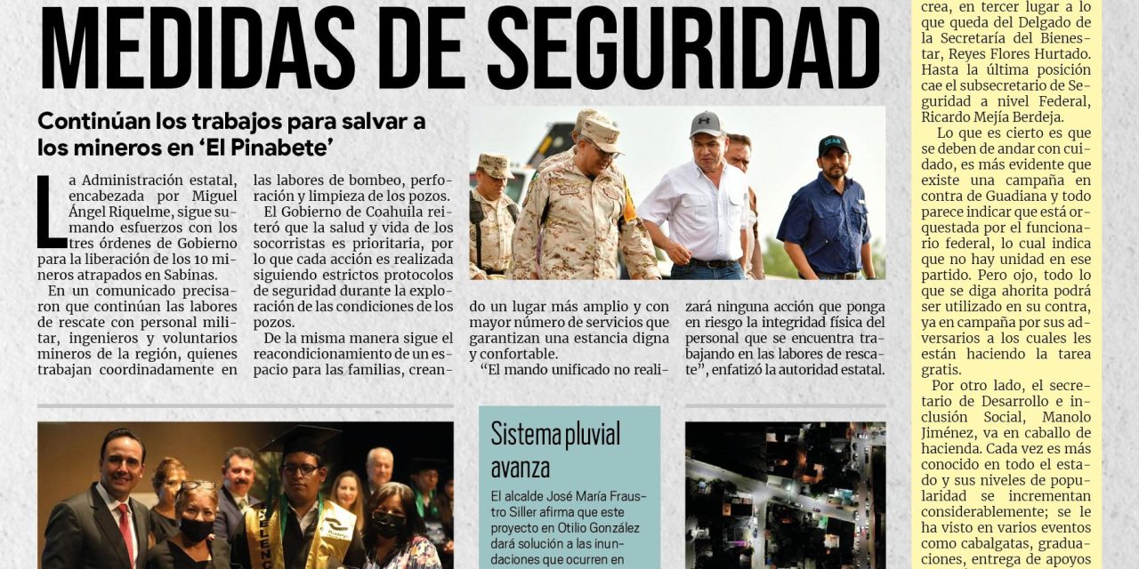 Portada RCG MEDIA [12 de agosto de 2022] Rescate de mineros se hace con medidas de seguridad; Inician graduaciones del Conalep en Coahuila; y más…