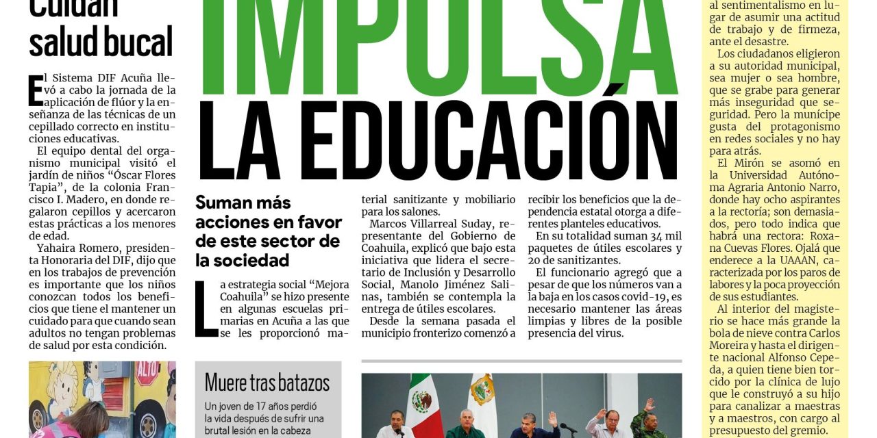 Portada Región Fronteriza [20 de septiembre de 2022] Mejora Coahuila impulsa la educación en Acuña; Cuidan salud bucal de niños en Acuña; y más…