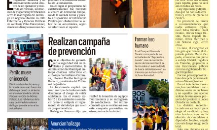 Portada Región Lagunera [26 de septiembre de 2022]Clausuran quinta en Torreón; Realizan campaña de prevención y más…