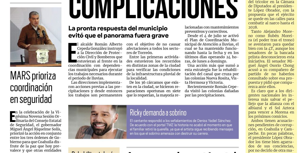 Portada Región Lagunera [8 de septiembre de 2022] Acciones evitaron complicaciones en Torreón; Acciones evitaron complicaciones en Torreón; y más…