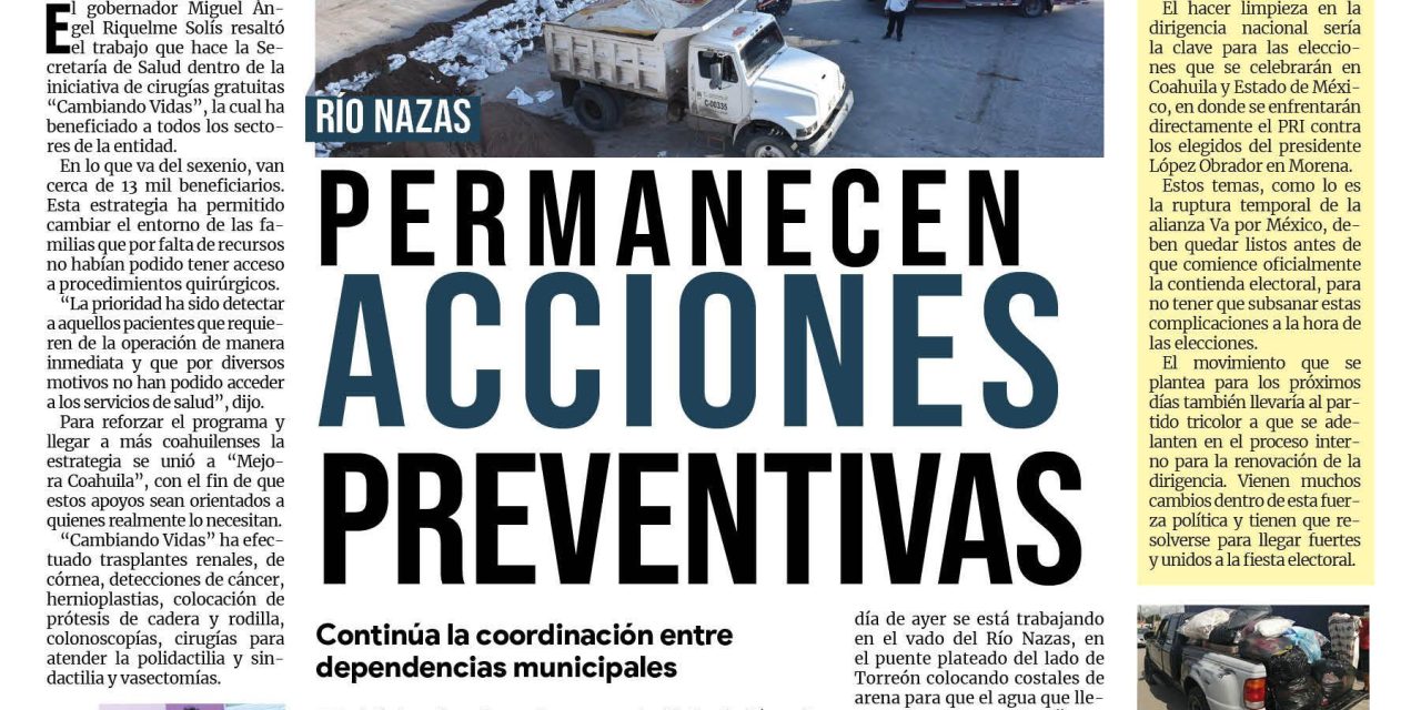 Portada Región Lagunera [11 de septiembre de 2022] Permanecen acciones preventivas en río Nazas; Realizan acciones de fumigación en colonias de Torreón; y más…