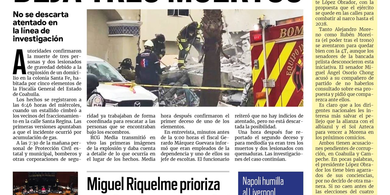 Portada RCG MEDIA [8 de septiembre de 2022] Explosión en casa deja a tres muertos; MARS prioriza coordinación en Consejo Estatal de Seguridad; y más…