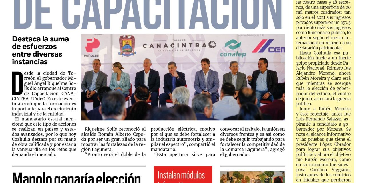 Portada RCG MEDIA [27 de septiembre de 2022] MARS inaugura Centro de Capacitación CANACINTRA – UAdeC; Reconocen a ‘Profetas en su tierra’ en Saltillo; y más…