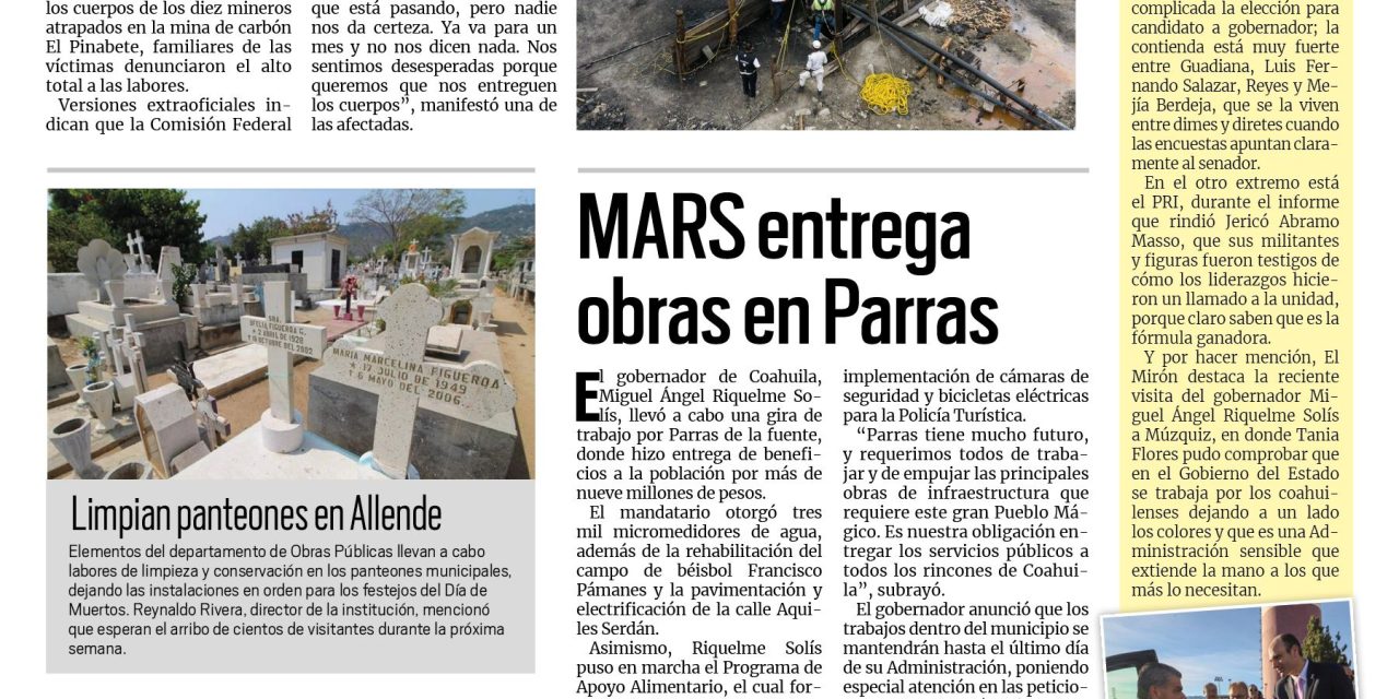 Portada Región Carbonífera [28 de octubre de 2022] Familias exigen reanudación de trabajos en mina ‘Pinabete’; Diana Haro mantiene cercanía con la gente en Sabinas; y más…