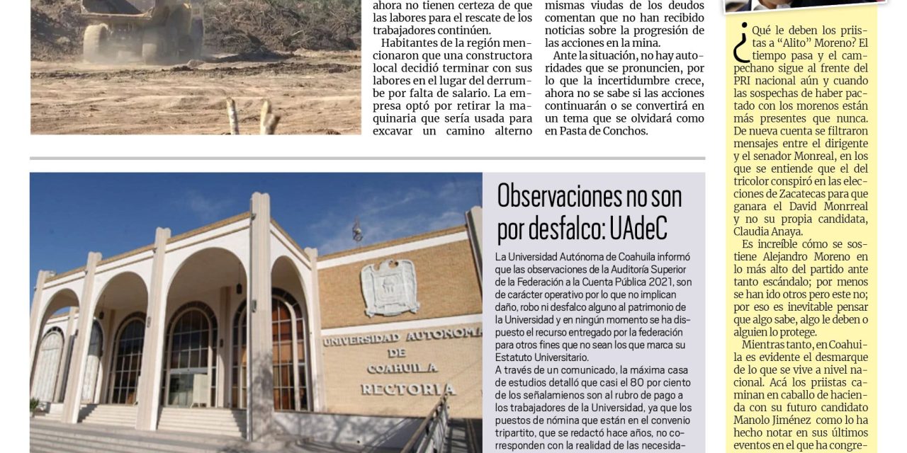 Portada Región Carbonífera [30 de octubre de 2022] Sin información del tajo en ‘El Pinabete’; Estamos listos para celebrar Día de Muertos y más….