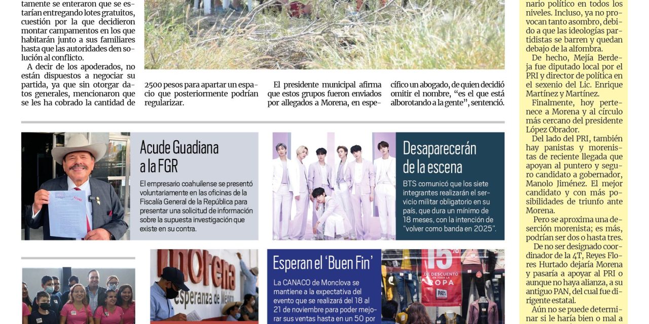 Portada Región Centro [18 de octubre de 2022] Piña se lava las manos; Se trabaja en seguridad de las familias: MARS y más…