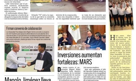 Portada Región Centro [21 de octubre de 2022] Buscan la baja de policía; Se unen en oración por Nahum en Monclova; y más…